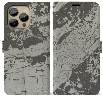 【北見（北海道）】地図柄iPhoneケース（手帳タイプ）モノトーン・iPhone 14 Pro Max 用