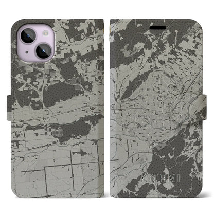 【北見（北海道）】地図柄iPhoneケース（手帳タイプ）モノトーン・iPhone 14 用