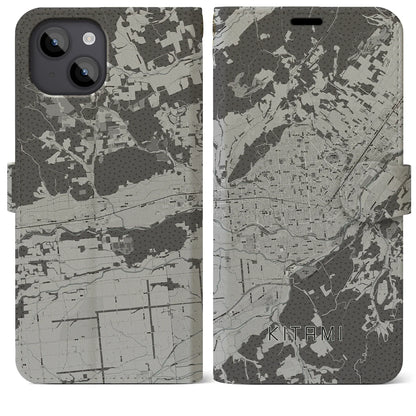 【北見（北海道）】地図柄iPhoneケース（手帳タイプ）モノトーン・iPhone 14 Plus 用