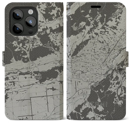 【北見（北海道）】地図柄iPhoneケース（手帳タイプ）モノトーン・iPhone 15 Pro Max 用