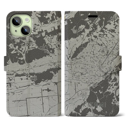 【北見（北海道）】地図柄iPhoneケース（手帳タイプ）モノトーン・iPhone 15 用