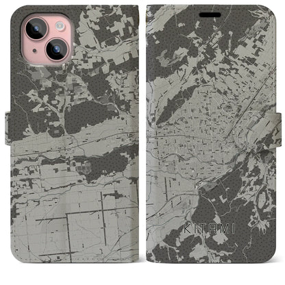 【北見（北海道）】地図柄iPhoneケース（手帳タイプ）モノトーン・iPhone 15 Plus 用