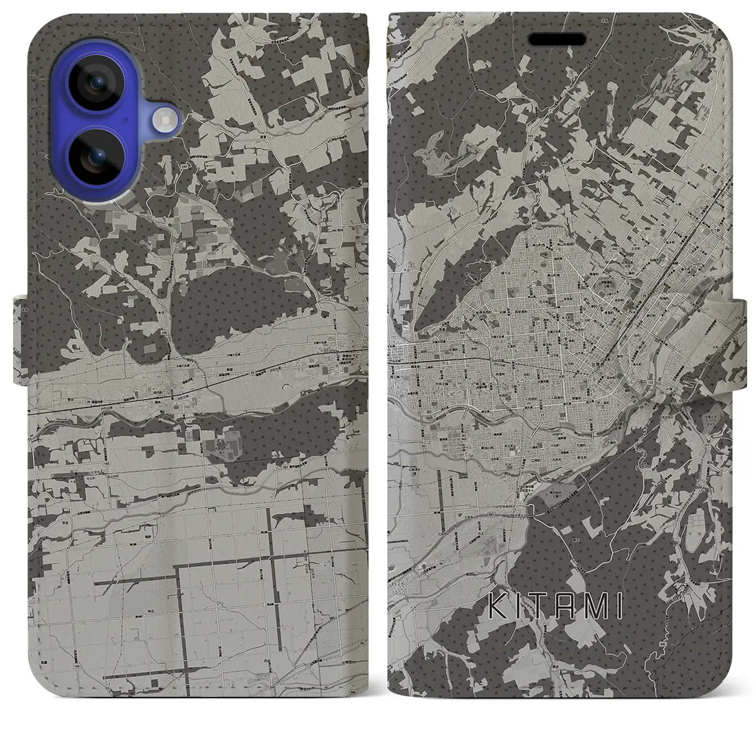 【北見(北海道)】地図柄iPhoneケース(手帳タイプ)モノトーン・iPhone 16 Pro Max 用