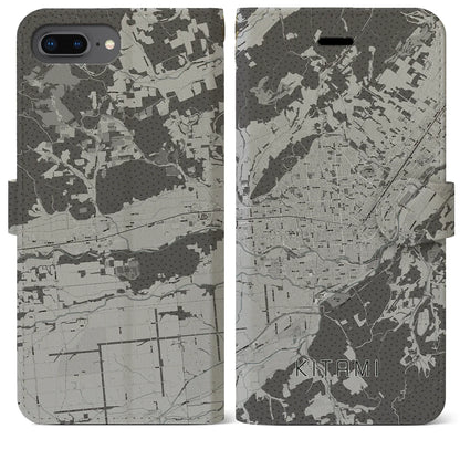 【北見（北海道）】地図柄iPhoneケース（手帳タイプ）モノトーン・iPhone 8Plus /7Plus / 6sPlus / 6Plus 用
