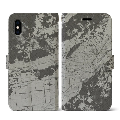 【北見（北海道）】地図柄iPhoneケース（手帳タイプ）モノトーン・iPhone XS / X 用