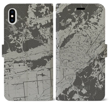 【北見（北海道）】地図柄iPhoneケース（手帳タイプ）モノトーン・iPhone XS Max 用