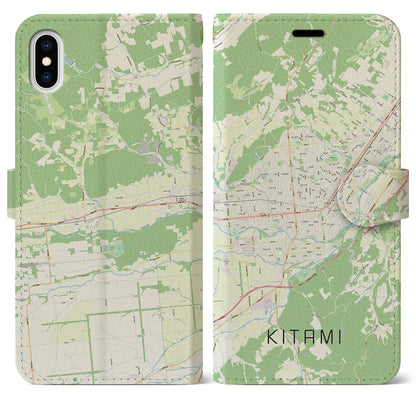 【北見（北海道）】地図柄iPhoneケース（手帳タイプ）ナチュラル・iPhone XS Max 用