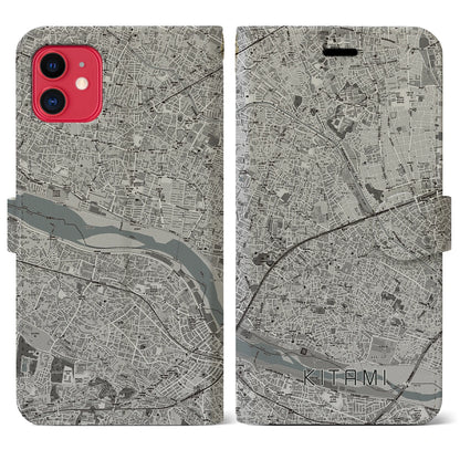 【喜多見（東京都）】地図柄iPhoneケース（手帳タイプ）モノトーン・iPhone 11 用