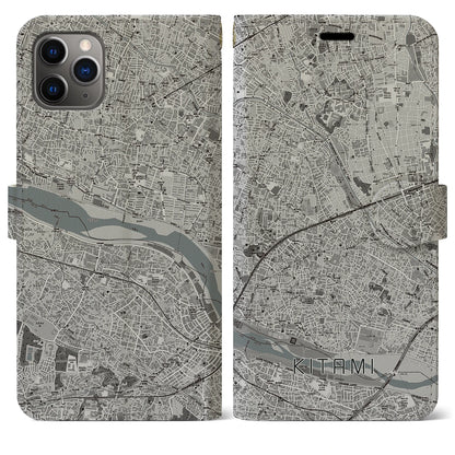 【喜多見（東京都）】地図柄iPhoneケース（手帳タイプ）モノトーン・iPhone 11 Pro Max 用