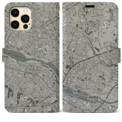 【喜多見（東京都）】地図柄iPhoneケース（手帳タイプ）モノトーン・iPhone 12 Pro Max 用