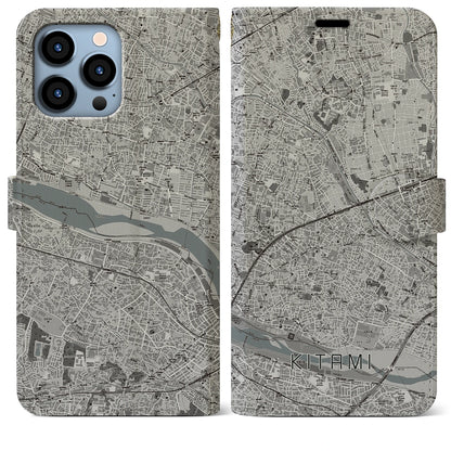 【喜多見（東京都）】地図柄iPhoneケース（手帳タイプ）モノトーン・iPhone 13 Pro Max 用