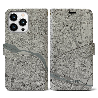 【喜多見（東京都）】地図柄iPhoneケース（手帳タイプ）モノトーン・iPhone 13 Pro 用