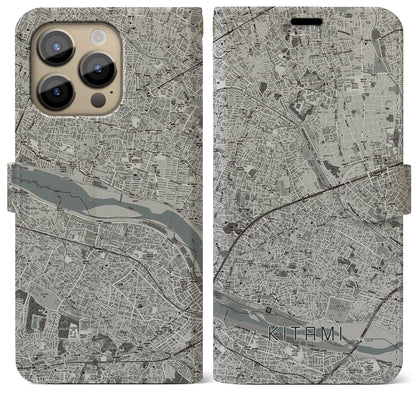 【喜多見（東京都）】地図柄iPhoneケース（手帳タイプ）モノトーン・iPhone 14 Pro Max 用