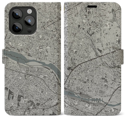 【喜多見（東京都）】地図柄iPhoneケース（手帳タイプ）モノトーン・iPhone 15 Pro Max 用