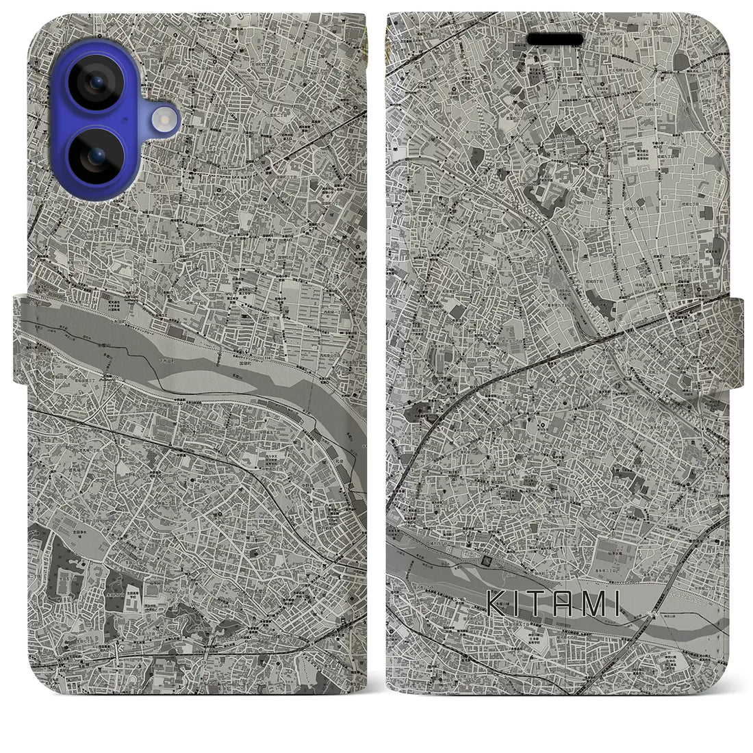 【喜多見(東京都)】地図柄iPhoneケース(手帳タイプ)モノトーン・iPhone 16 Pro Max 用