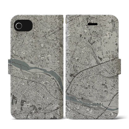 【喜多見（東京都）】地図柄iPhoneケース（手帳タイプ）モノトーン・iPhone SE（第3 / 第2世代） / 8 / 7 / 6s / 6 用