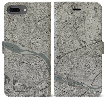 【喜多見（東京都）】地図柄iPhoneケース（手帳タイプ）モノトーン・iPhone 8Plus /7Plus / 6sPlus / 6Plus 用