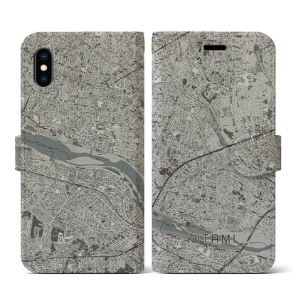 【喜多見（東京都）】地図柄iPhoneケース（手帳タイプ）モノトーン・iPhone XS / X 用