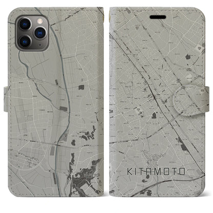 【北本（埼玉県）】地図柄iPhoneケース（手帳タイプ）モノトーン・iPhone 11 Pro Max 用