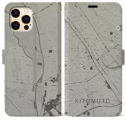 【北本（埼玉県）】地図柄iPhoneケース（手帳タイプ）モノトーン・iPhone 12 Pro Max 用
