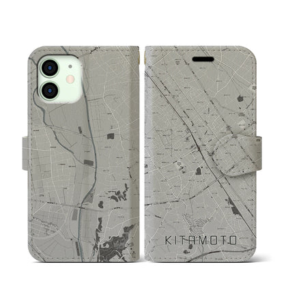 【北本（埼玉県）】地図柄iPhoneケース（手帳タイプ）モノトーン・iPhone 12 mini 用