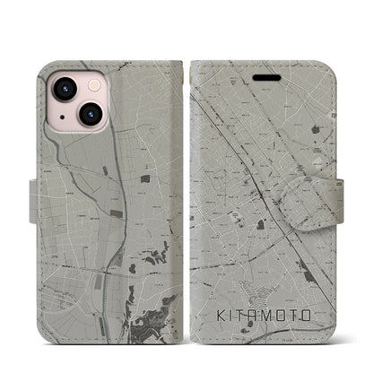 【北本（埼玉県）】地図柄iPhoneケース（手帳タイプ）モノトーン・iPhone 13 mini 用