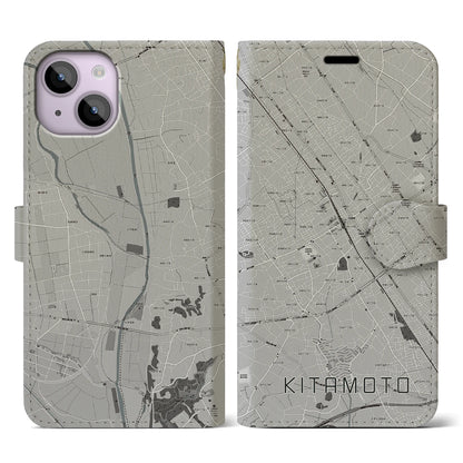 【北本（埼玉県）】地図柄iPhoneケース（手帳タイプ）モノトーン・iPhone 14 用