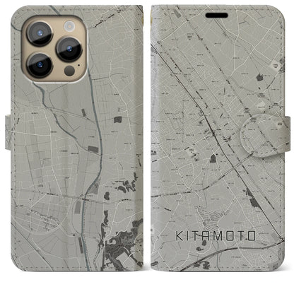 【北本（埼玉県）】地図柄iPhoneケース（手帳タイプ）モノトーン・iPhone 14 Pro Max 用