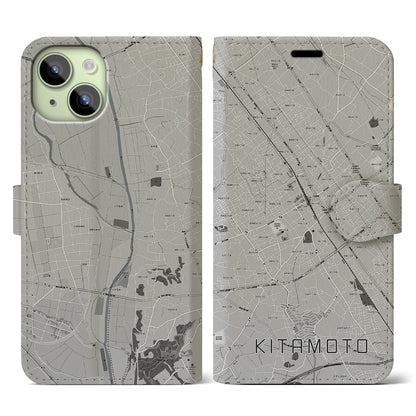 【北本（埼玉県）】地図柄iPhoneケース（手帳タイプ）モノトーン・iPhone 15 用