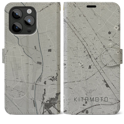 【北本（埼玉県）】地図柄iPhoneケース（手帳タイプ）モノトーン・iPhone 15 Pro Max 用