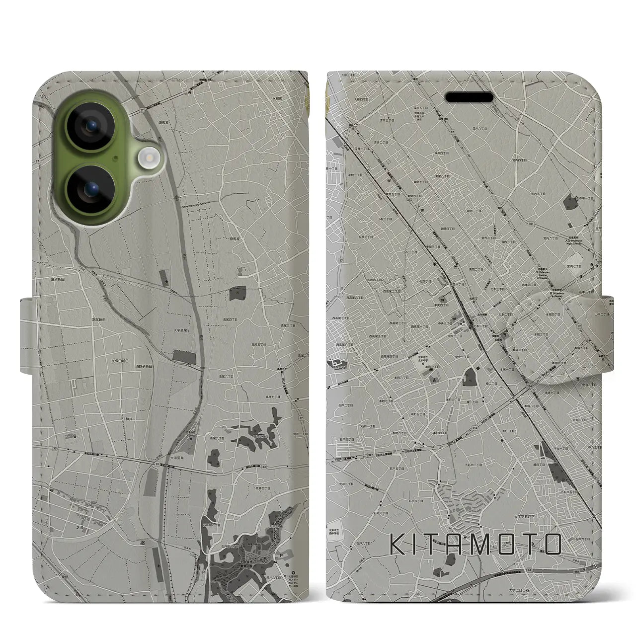 【北本（埼玉県）】地図柄iPhoneケース（手帳タイプ）