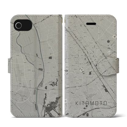 【北本（埼玉県）】地図柄iPhoneケース（手帳タイプ）モノトーン・iPhone SE（第3 / 第2世代） / 8 / 7 / 6s / 6 用
