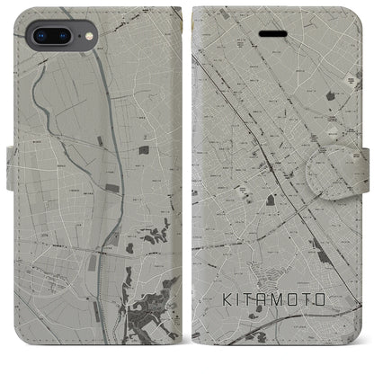 【北本（埼玉県）】地図柄iPhoneケース（手帳タイプ）モノトーン・iPhone 8Plus /7Plus / 6sPlus / 6Plus 用