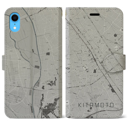 【北本（埼玉県）】地図柄iPhoneケース（手帳タイプ）モノトーン・iPhone XR 用