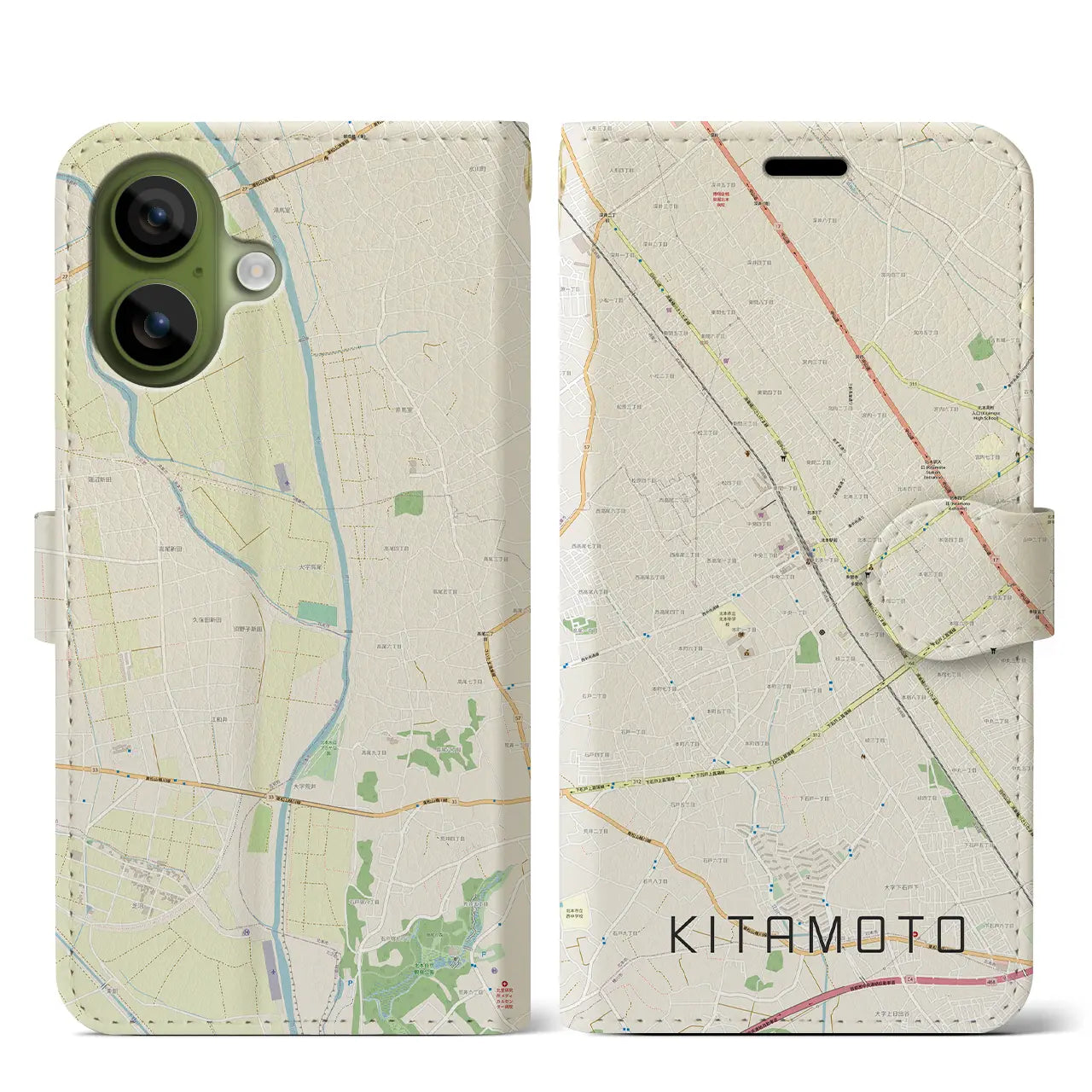 【北本（埼玉県）】地図柄iPhoneケース（手帳タイプ）