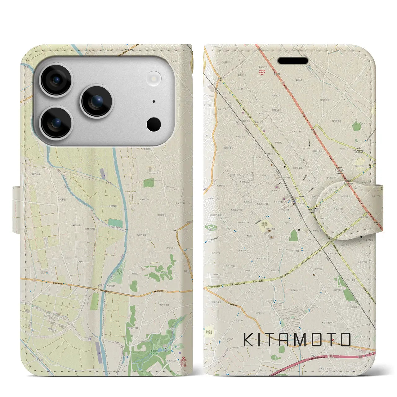 【北本（埼玉県）】地図柄iPhoneケース（手帳タイプ）