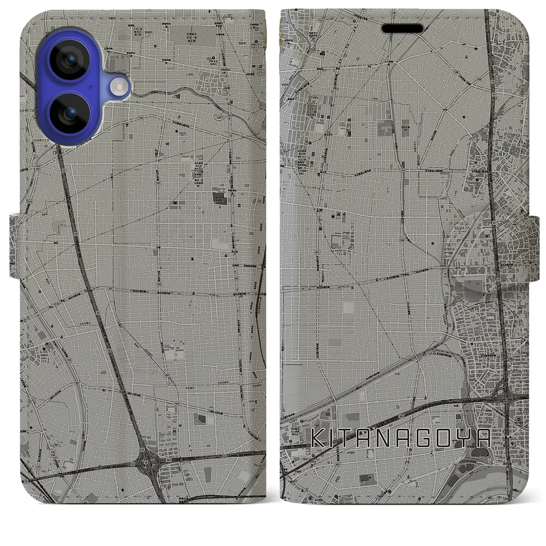 【北名古屋(愛知県)】地図柄iPhoneケース(手帳タイプ)モノトーン・iPhone 16 Pro Max 用