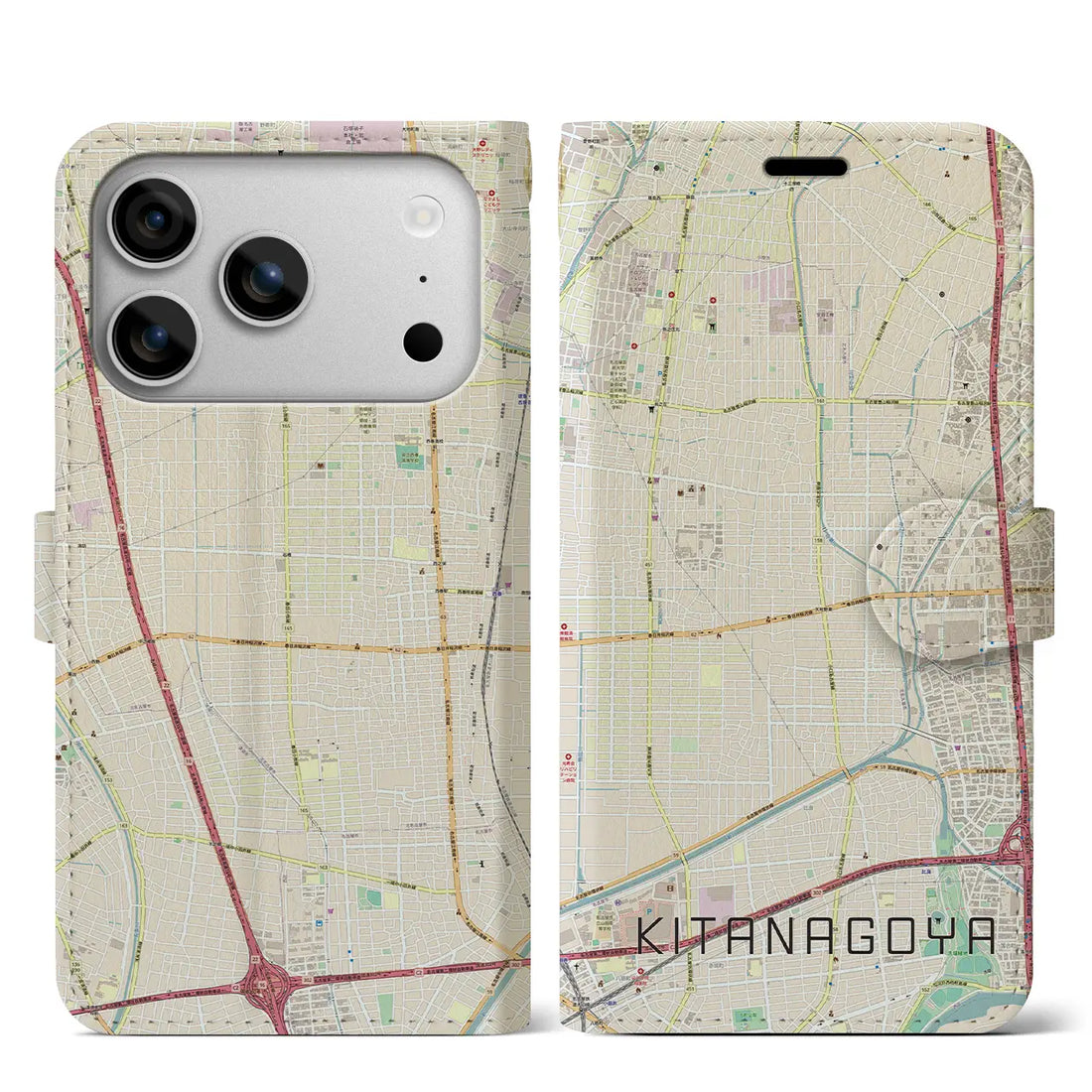 【北名古屋（愛知県）】地図柄iPhoneケース（手帳タイプ）モノトーン・iPhone 17 Pro Max 用