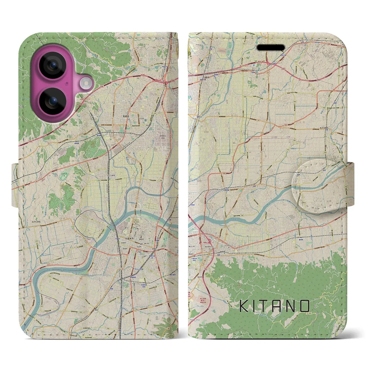 【北野（福岡県）】地図柄iPhoneケース（手帳タイプ）ナチュラル・iPhone 16 Pro 用