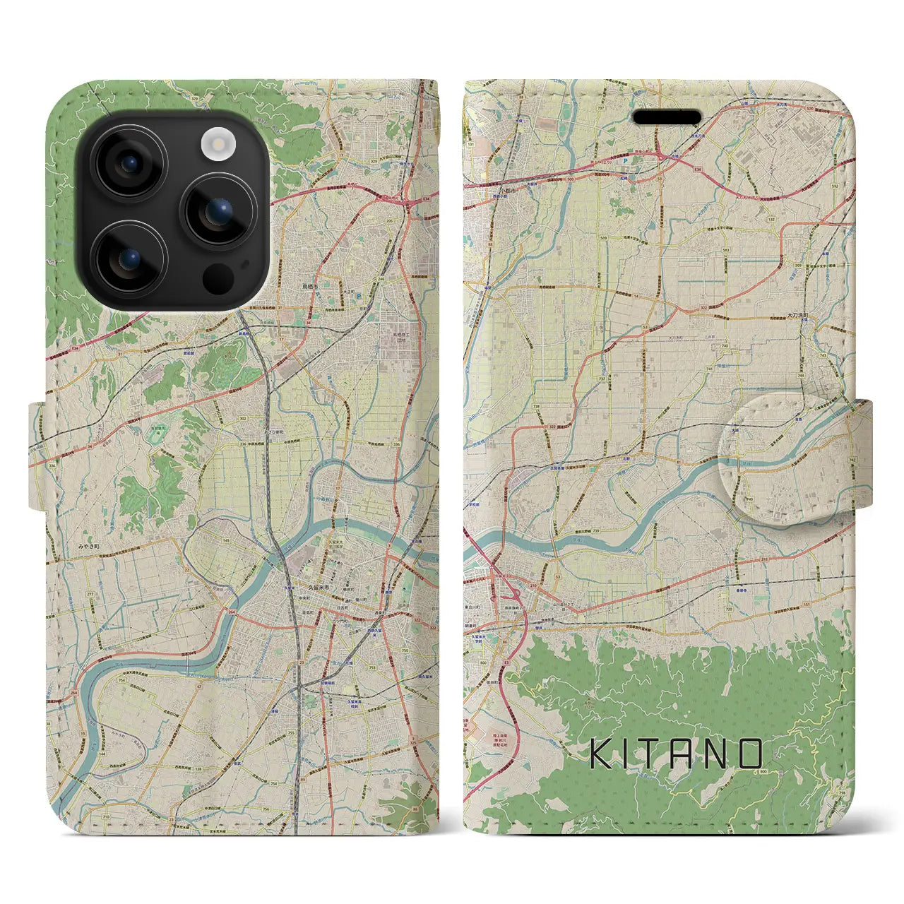 【北野（福岡県）】地図柄iPhoneケース（手帳タイプ）ナチュラル・iPhone 16 用