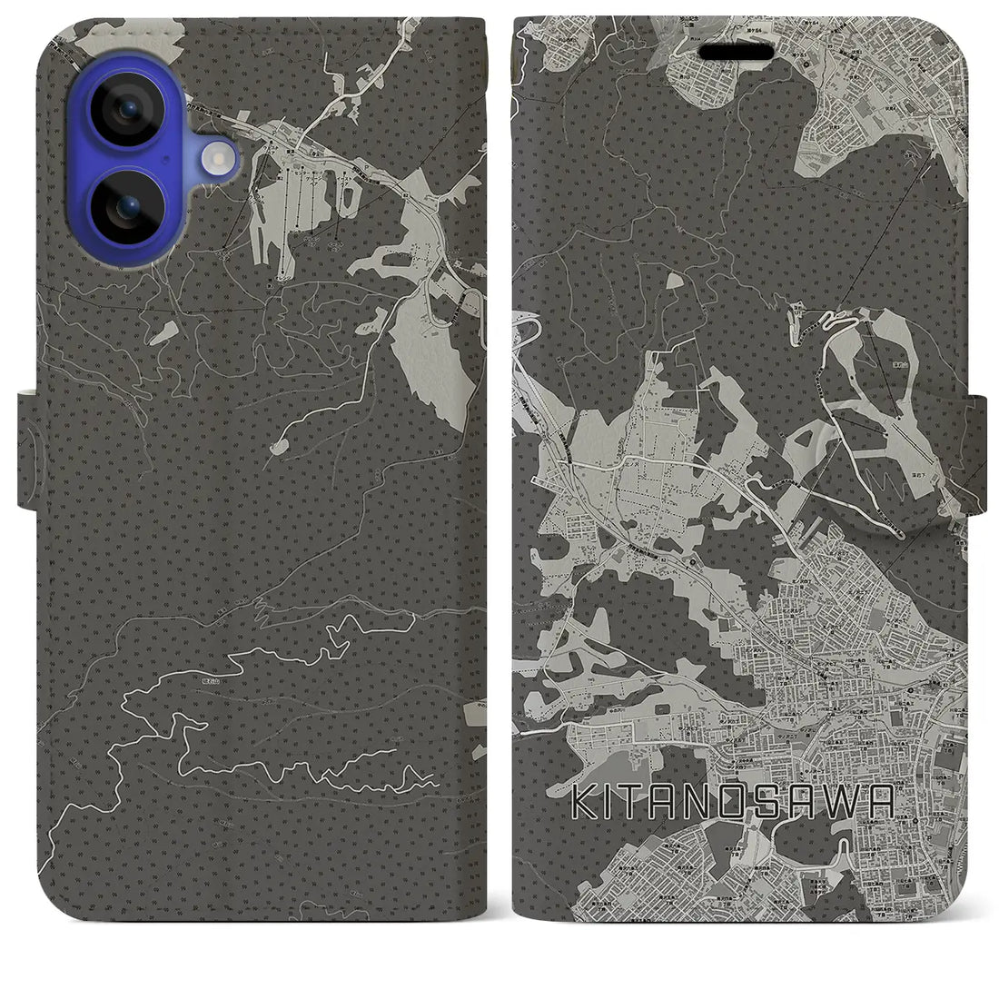 【北の沢(北海道)】地図柄iPhoneケース(手帳タイプ)モノトーン・iPhone 16 Pro Max 用