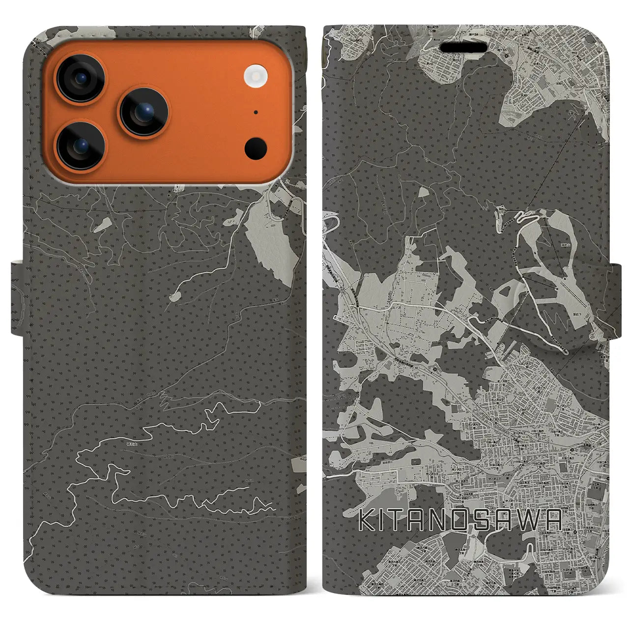 【北の沢(北海道)】地図柄iPhoneケース(手帳タイプ)