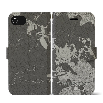 【北の沢（北海道）】地図柄iPhoneケース（手帳タイプ）モノトーン・iPhone SE（第3 / 第2世代） / 8 / 7 / 6s / 6 用