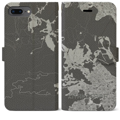 【北の沢（北海道）】地図柄iPhoneケース（手帳タイプ）モノトーン・iPhone 8Plus /7Plus / 6sPlus / 6Plus 用