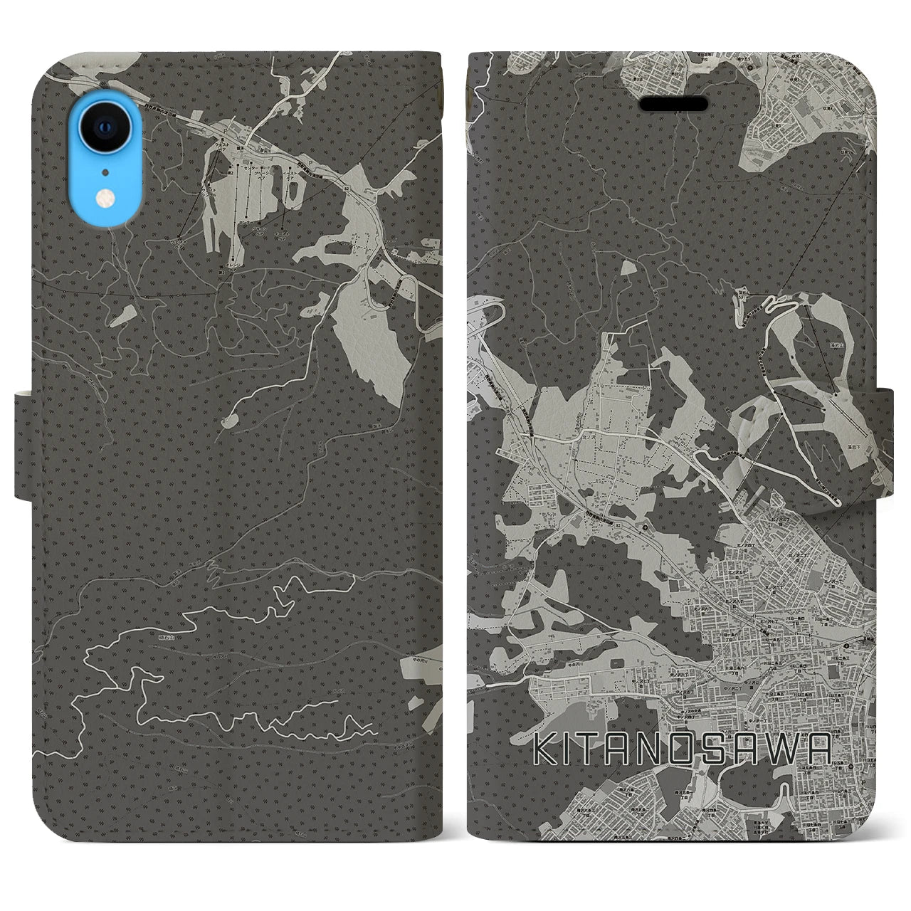 【北の沢】地図柄iPhoneケース（手帳両面タイプ・モノトーン）iPhone XR 用