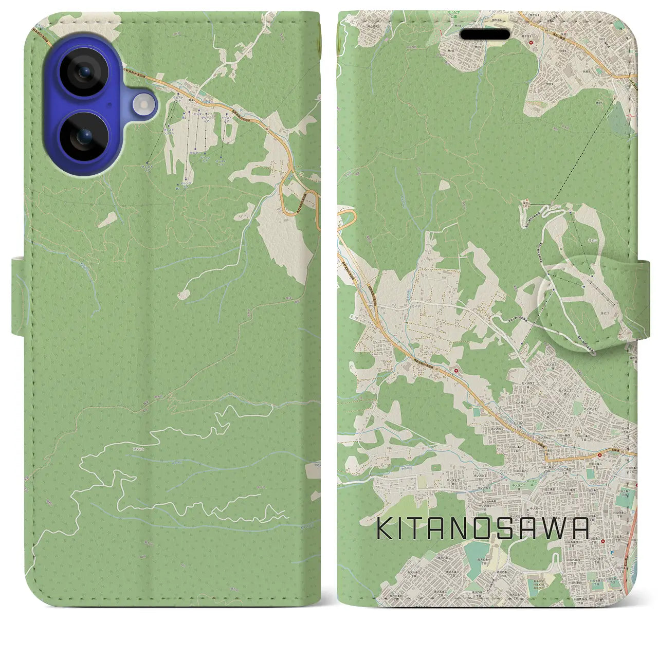 【北の沢(北海道)】地図柄iPhoneケース(手帳タイプ)