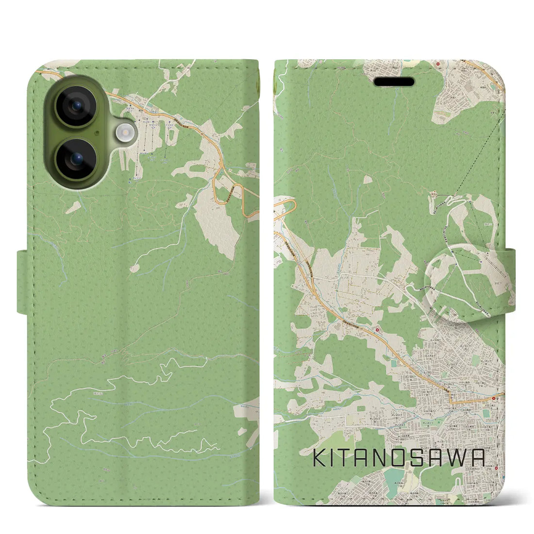 【北の沢（北海道）】地図柄iPhoneケース（手帳タイプ）ナチュラル・iPhone 17 Pro Max 用