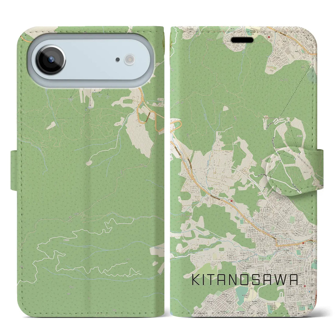 【北の沢（北海道）】地図柄iPhoneケース（手帳タイプ）モノトーン・iPhone 17 Pro Max 用