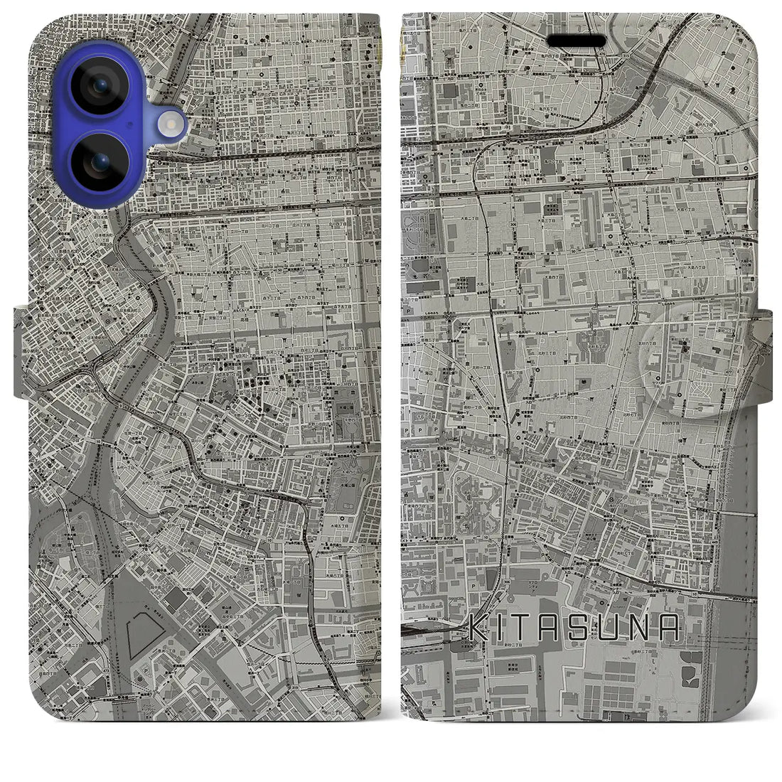 【北砂(東京都)】地図柄iPhoneケース(手帳タイプ)モノトーン・iPhone 16 Pro Max 用