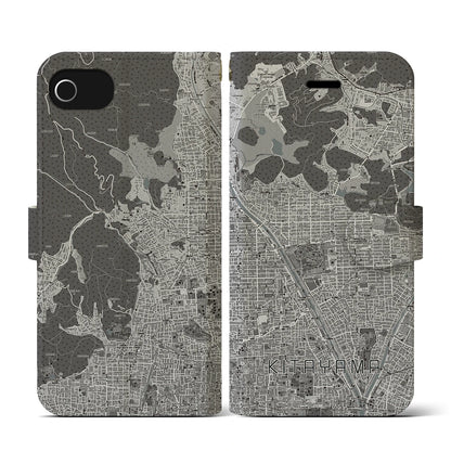 【北山（京都府）】地図柄iPhoneケース（手帳タイプ）モノトーン・iPhone SE（第3 / 第2世代） / 8 / 7 / 6s / 6 用